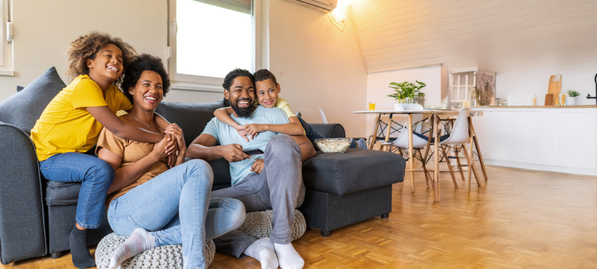 Family on couch
