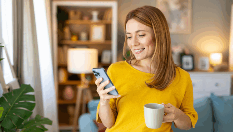 Woman will mobile phone in hand