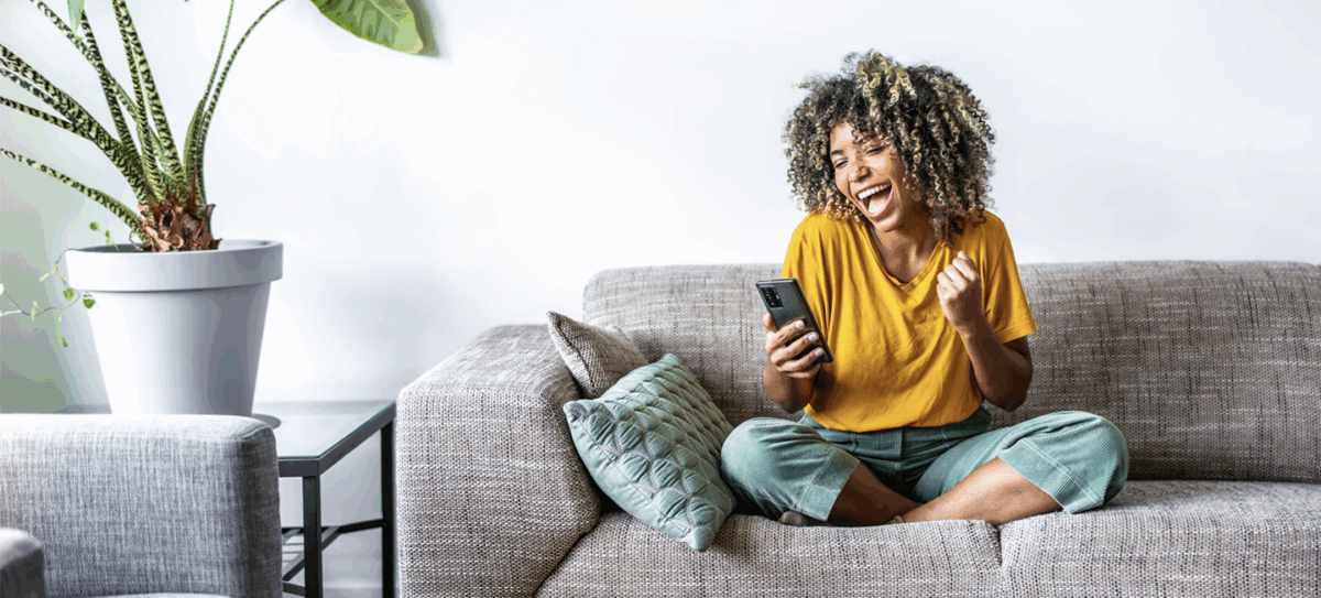 Excited mobile phone user