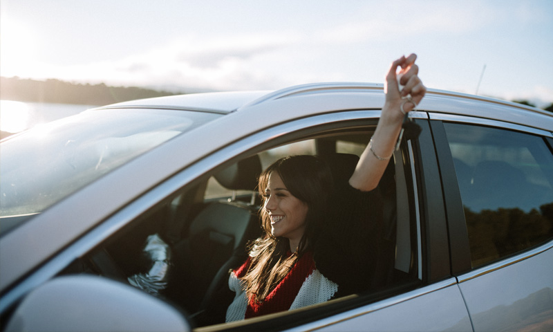Woman driving car